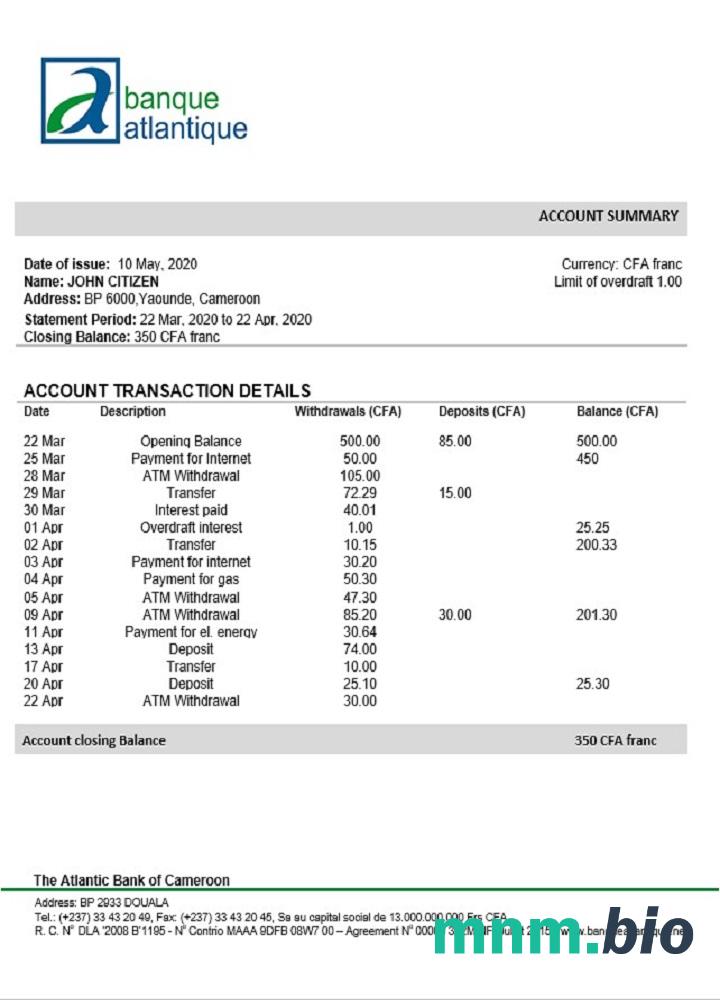 Kamerun Atlantic Bank excel